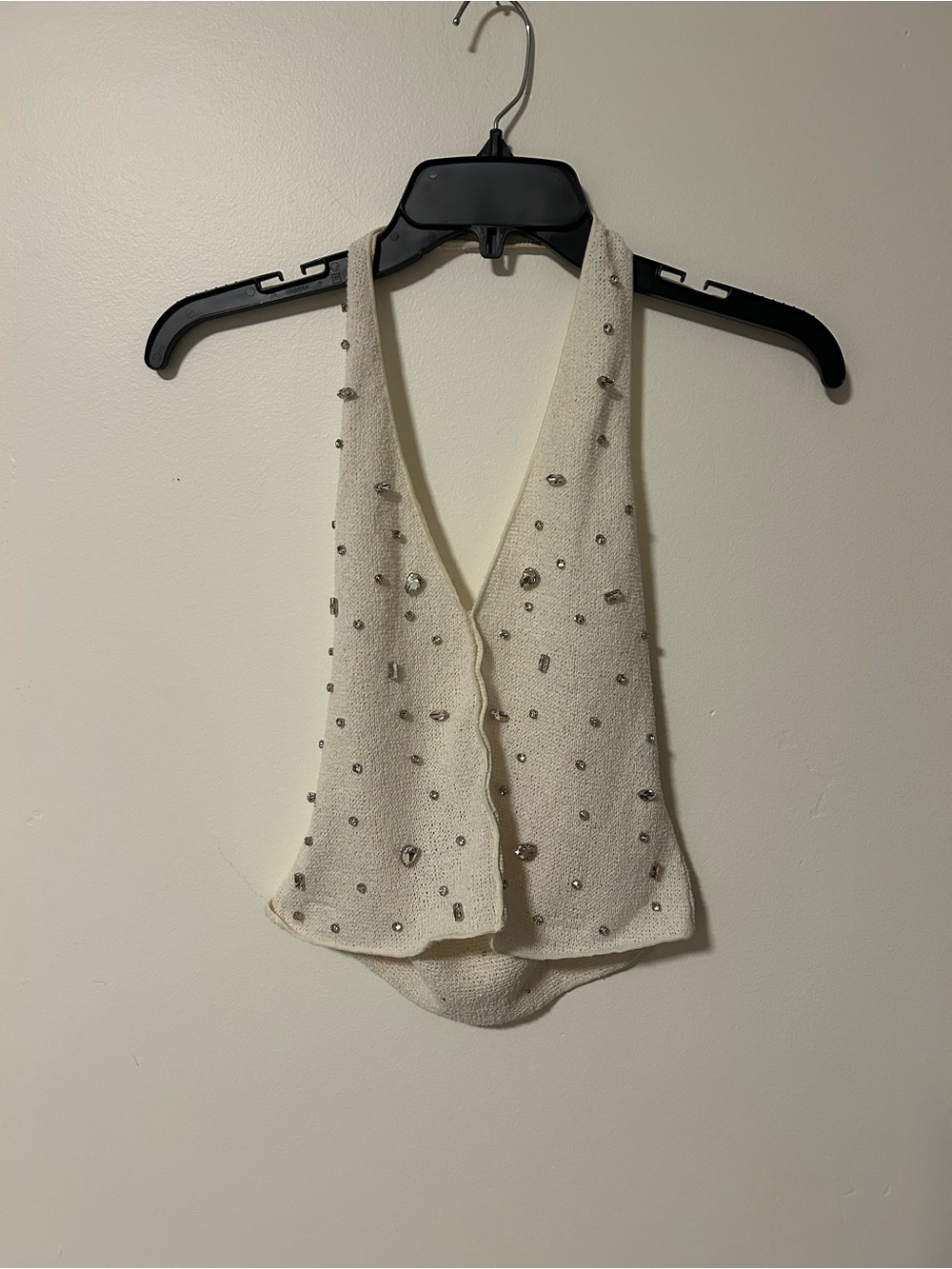 Zara Cream Halter Knit Top with Stud Embellishments